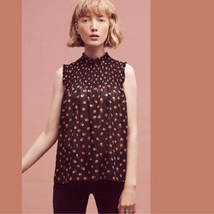 MaEve by Anthropologie navy Darby polka dot sleeveless blouse us(4)